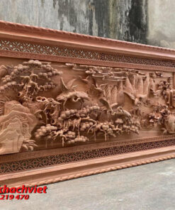 Tranh gỗ tùng hạc đục tay - TG35