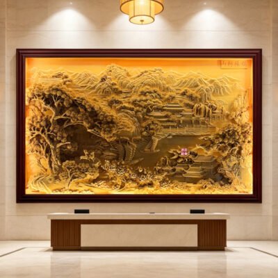 Tranh gỗ treo phòng khách tranh đồng quê - TQ01