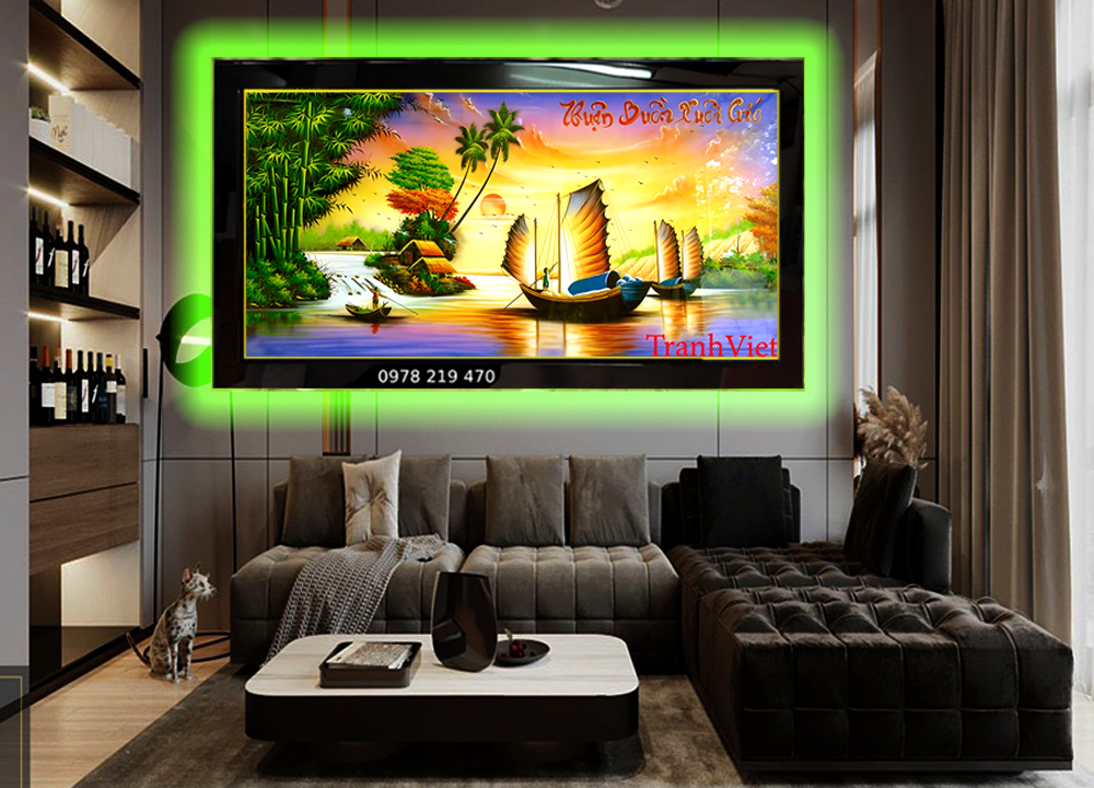 Quà tặng khai trương tân gia giá tốt tranh sơn mài thuận buồm