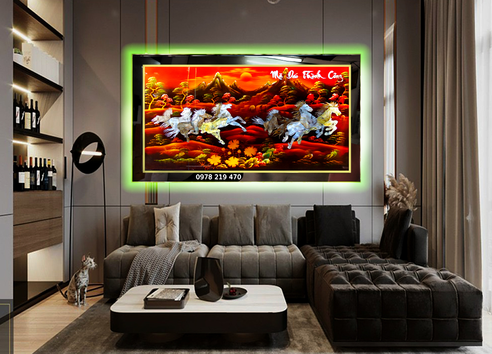 Tranh tặng tân gia khai trương mã đáo nền đỏ