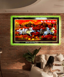 Tranh tặng tân gia khai trương mã đáo nền đỏ