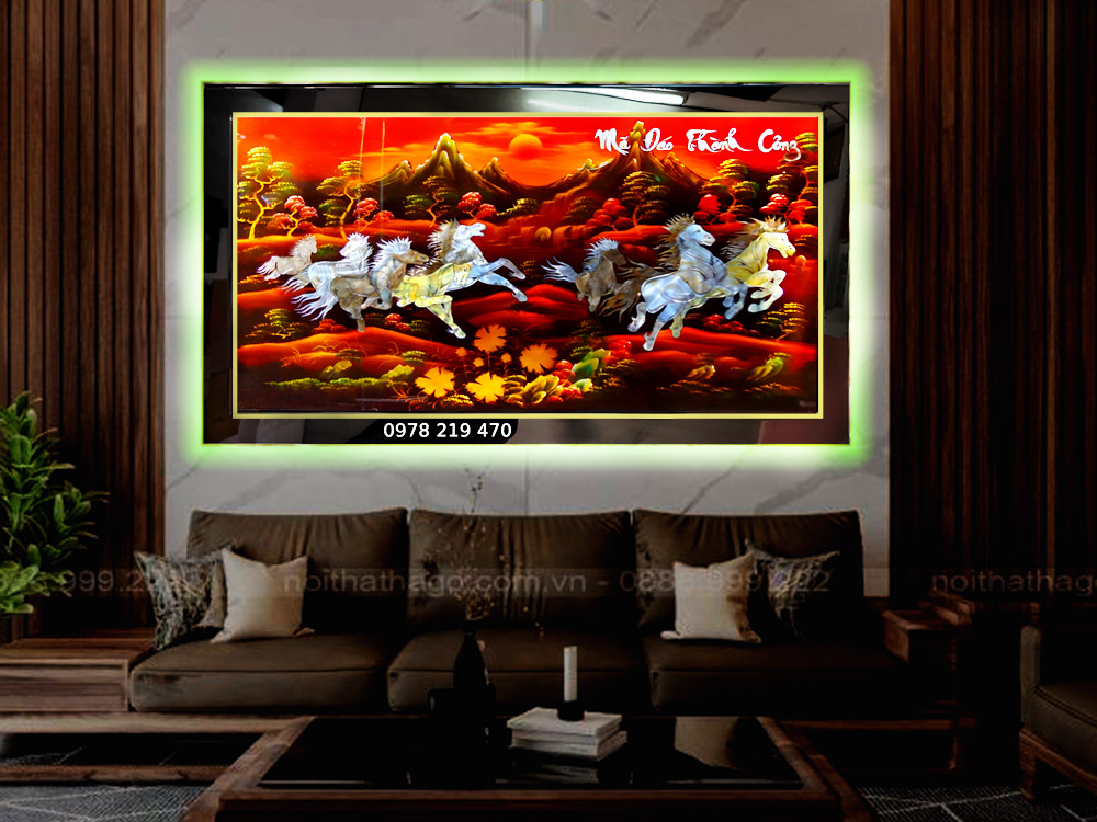Tranh tặng tân gia khai trương mã đáo nền đỏ