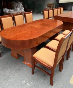Bàn ăn bầu dục vân hương đá kèm 10 ghế bọc da nhập khẩu - SF05 (2)