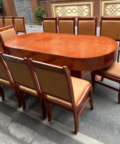 Bàn ăn bầu dục vân hương đá kèm 10 ghế bọc da nhập khẩu - SF05 (2)