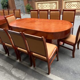 Bàn ăn bầu dục vân hương đá kèm 10 ghế bọc da nhập khẩu - SF05 (2)