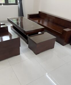 Bàn ghế Sofa phòng khách gỗ hương đá nam phi đóng hộp màu óc chó - SF02