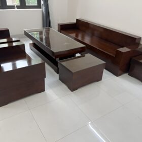 Bàn ghế Sofa phòng khách gỗ hương đá nam phi đóng hộp màu óc chó - SF02