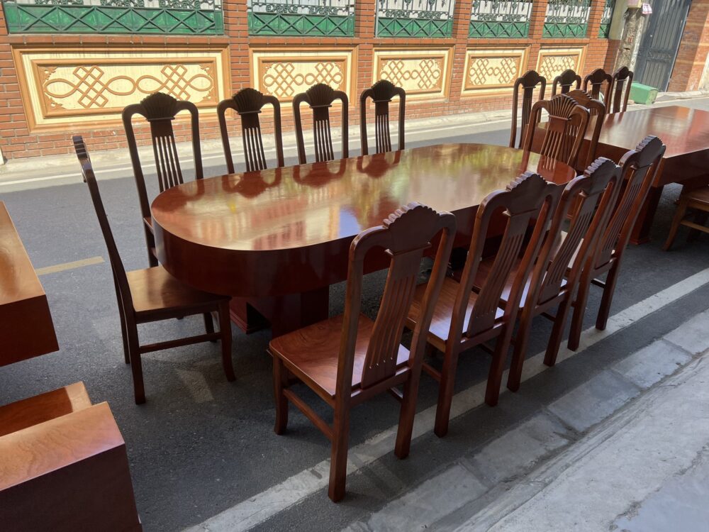Bộ bàn ăn bầu dục gỗ hương đá nam phi đóng hộp gồm 10 ghế - SF11 (4)
