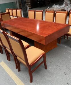 Bộ bàn ghế ăn vân gỗ hương đá và 10 ghế bọc da nhập khẩu Italia - SF06 (6)